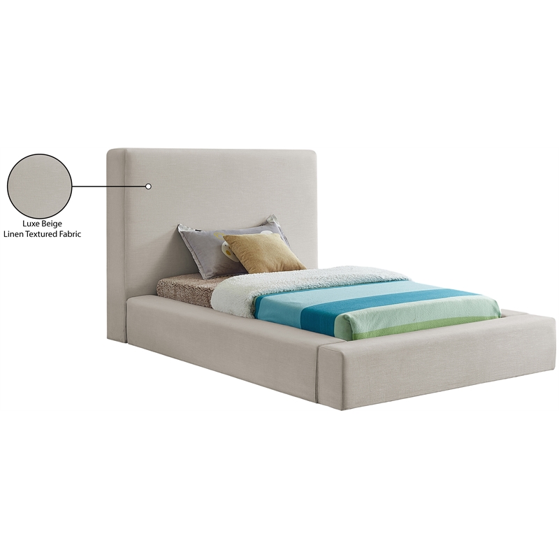 Bowery Hill Contemporary Beige Linen Textured Fabric Twin Bed