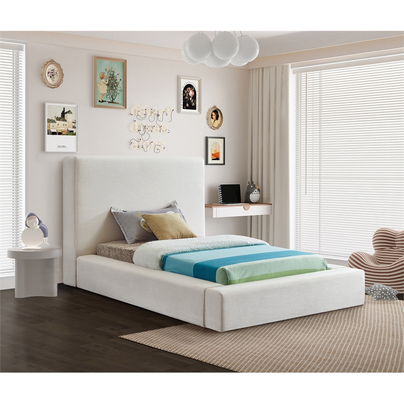 Bowery Hill Contemporary Cream Linen Textured Fabric Twin Bed