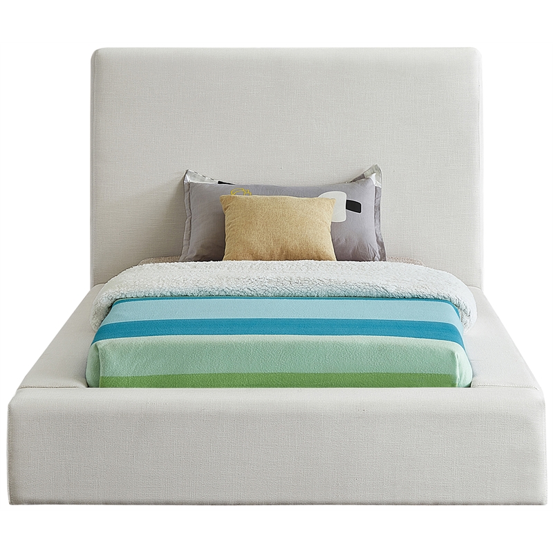 Bowery Hill Contemporary Cream Linen Textured Fabric Twin Bed