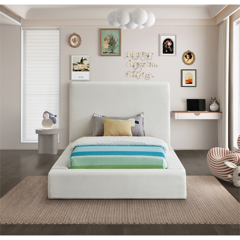 Bowery Hill Contemporary Cream Linen Textured Fabric Twin Bed