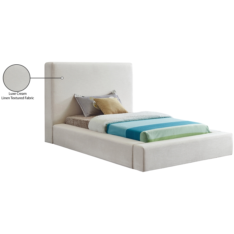 Bowery Hill Contemporary Cream Linen Textured Fabric Twin Bed