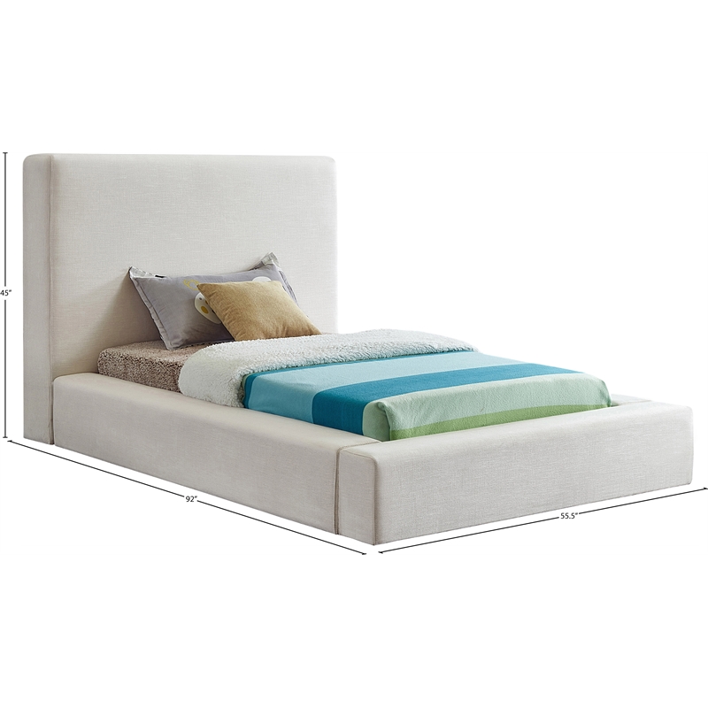 Bowery Hill Contemporary Cream Linen Textured Fabric Twin Bed