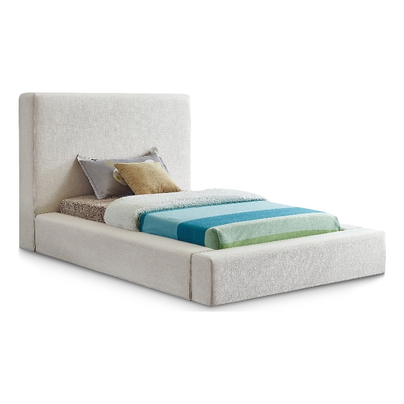 Bowery Hill Contemporary Cream Linen Textured Fabric Twin Bed