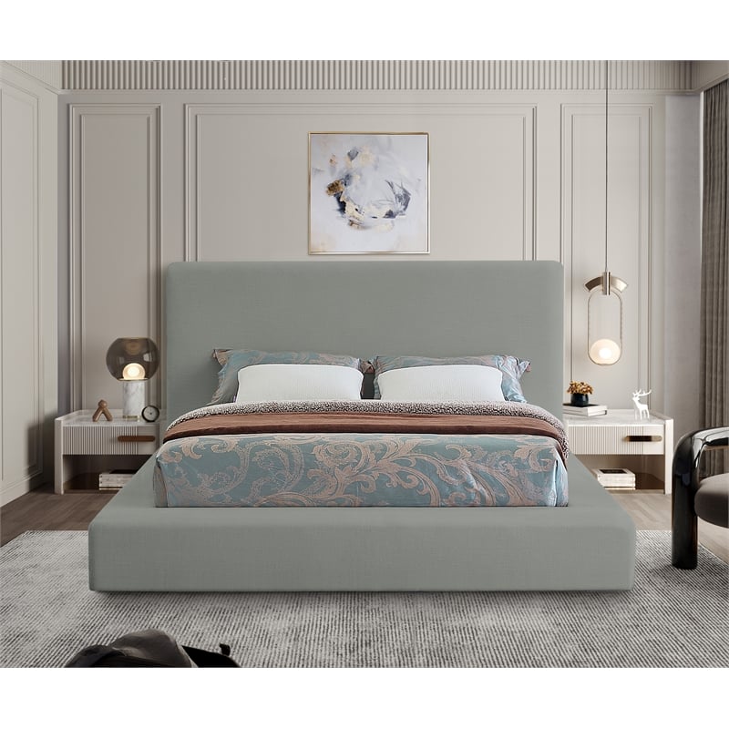 Bowery Hill Contemporary Grey Linen Textured Fabric Full Bed