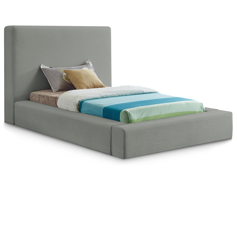 Bowery Hill Contemporary Grey Linen Textured Fabric Twin Bed