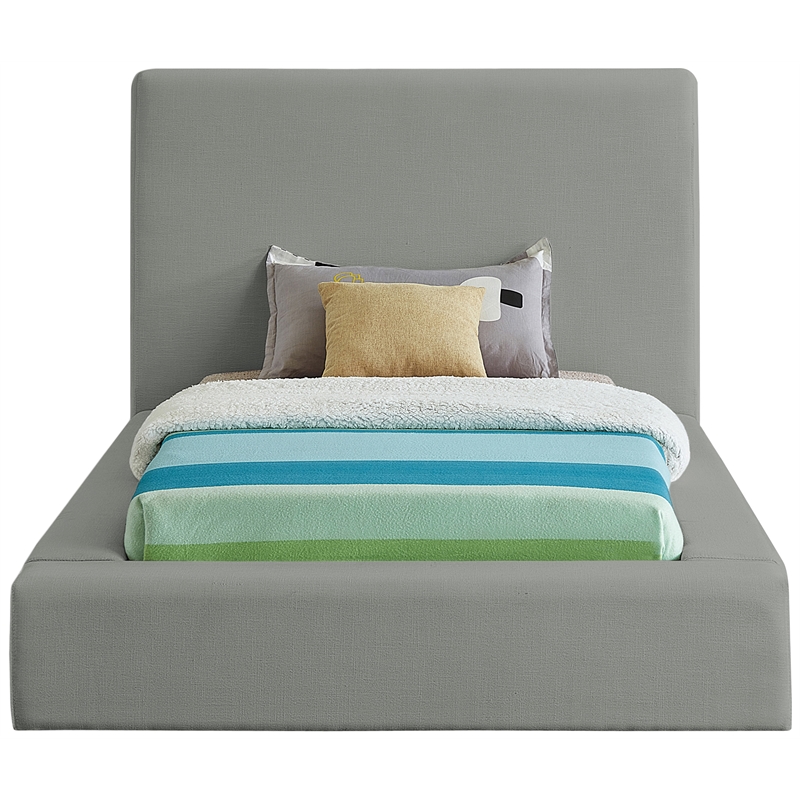 Bowery Hill Contemporary Grey Linen Textured Fabric Twin Bed