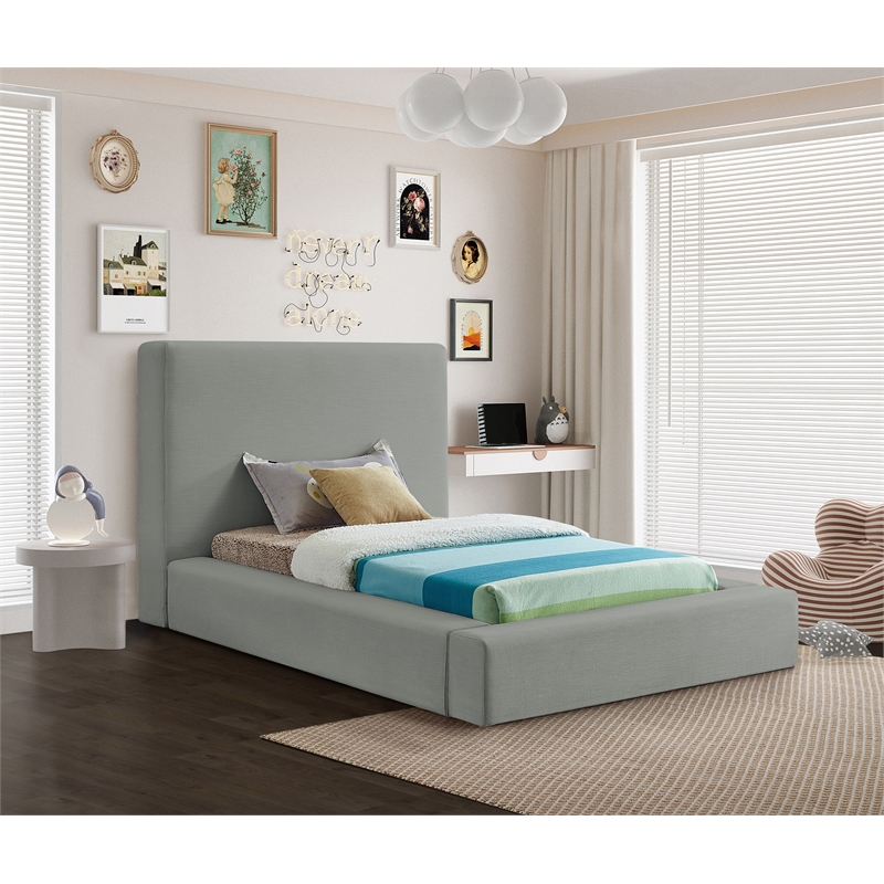 Bowery Hill Contemporary Grey Linen Textured Fabric Twin Bed