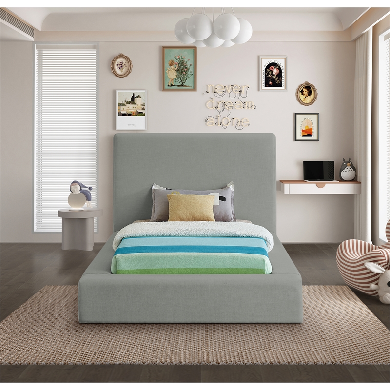 Bowery Hill Contemporary Grey Linen Textured Fabric Twin Bed