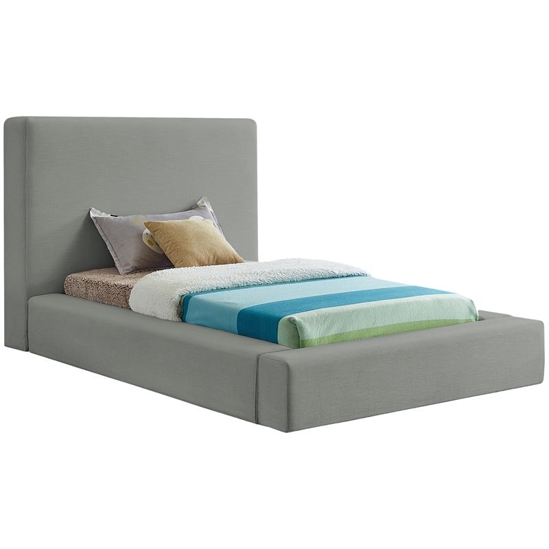 Bowery Hill Contemporary Grey Linen Textured Fabric Twin Bed