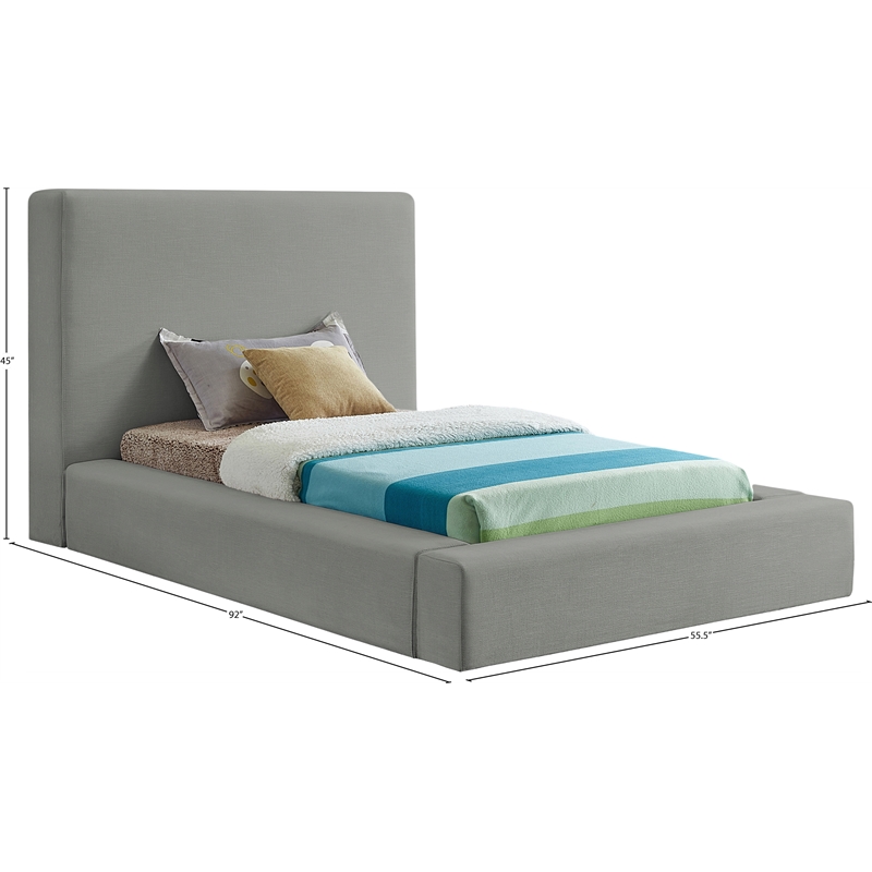 Bowery Hill Contemporary Grey Linen Textured Fabric Twin Bed
