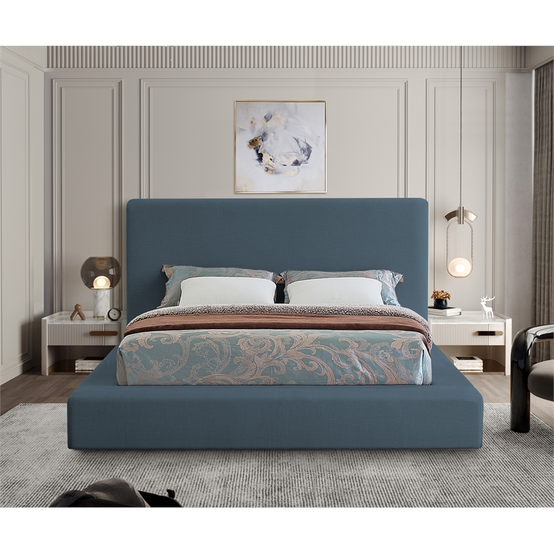 Bowery Hill Contemporary Navy Linen Textured Fabric Full Bed