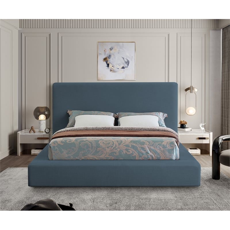 Bowery Hill Contemporary Navy Linen Textured Fabric Full Bed