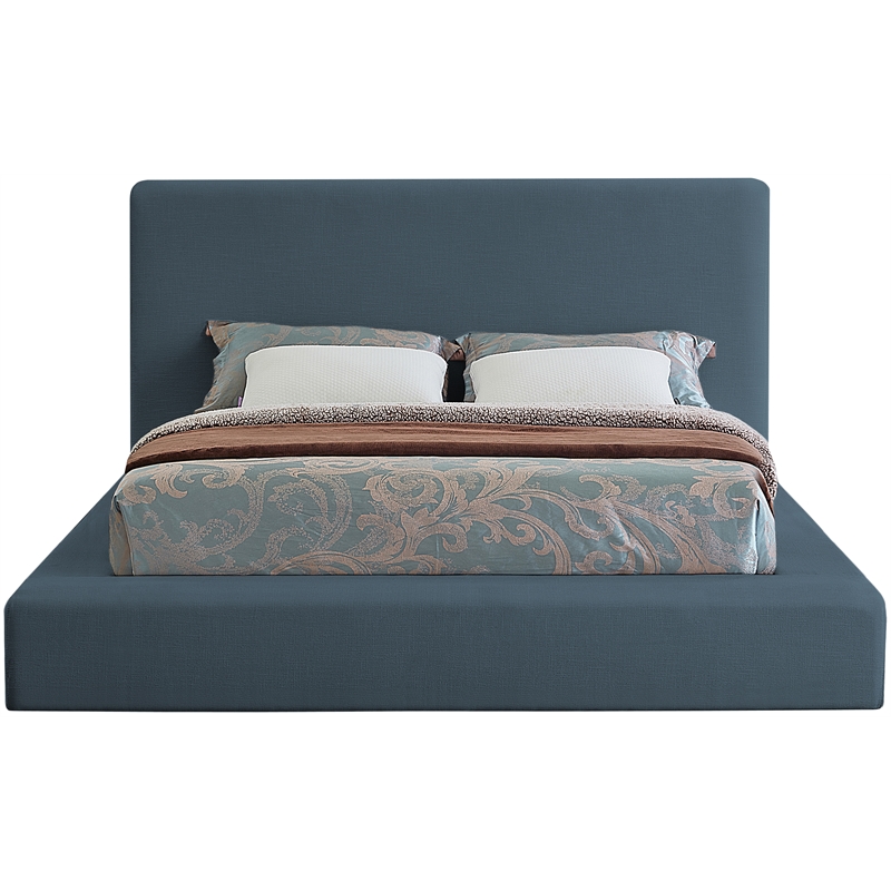 Bowery Hill Contemporary Navy Linen Textured Fabric Queen Bed