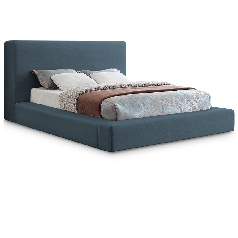 Bowery Hill Contemporary Navy Linen Textured Fabric Queen Bed