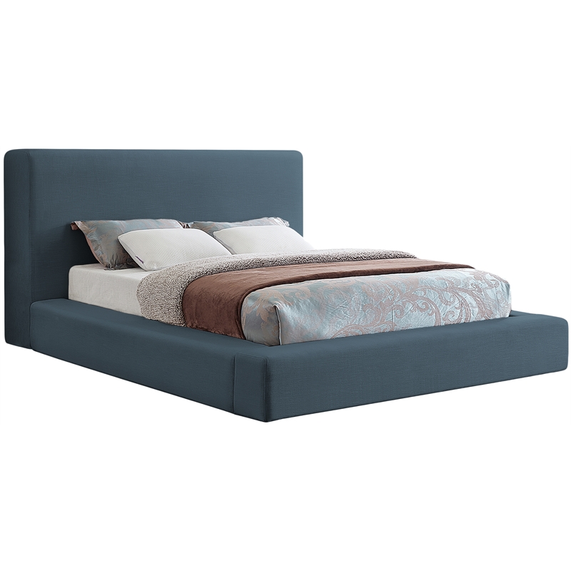 Bowery Hill Contemporary Navy Linen Textured Fabric Queen Bed