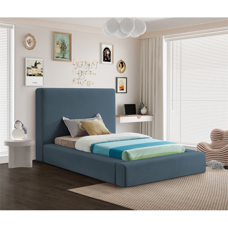 Bowery Hill Contemporary Navy Linen Textured Fabric Twin Bed