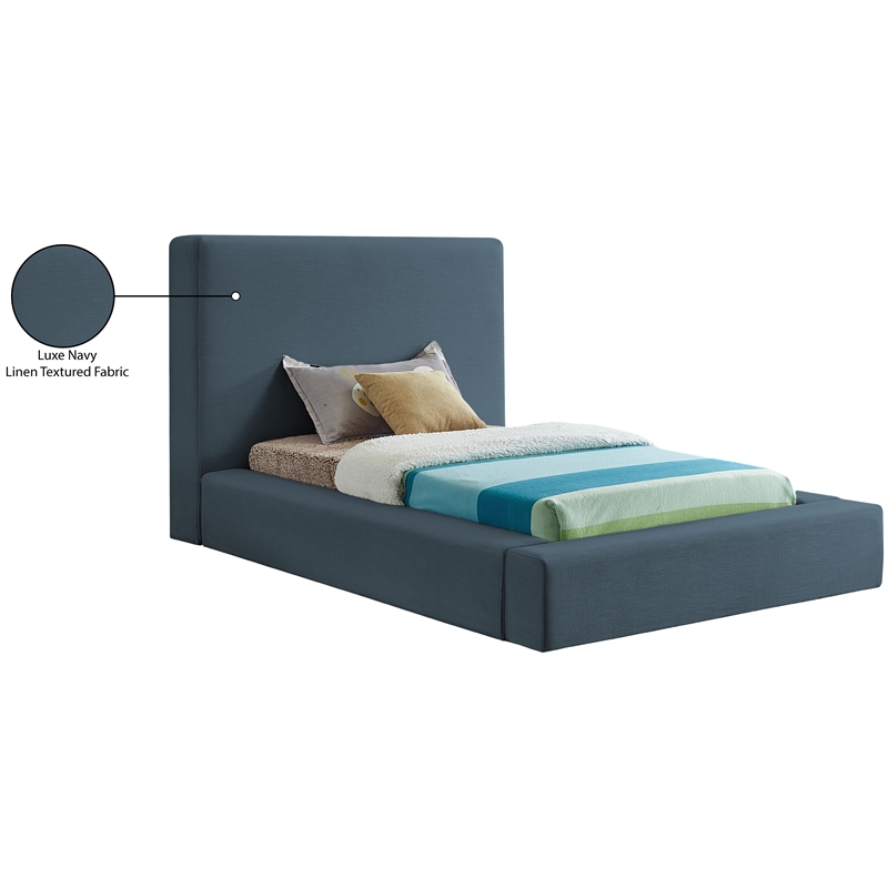 Bowery Hill Contemporary Navy Linen Textured Fabric Twin Bed