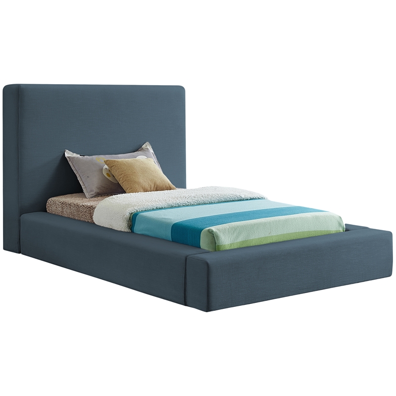 Bowery Hill Contemporary Navy Linen Textured Fabric Twin Bed