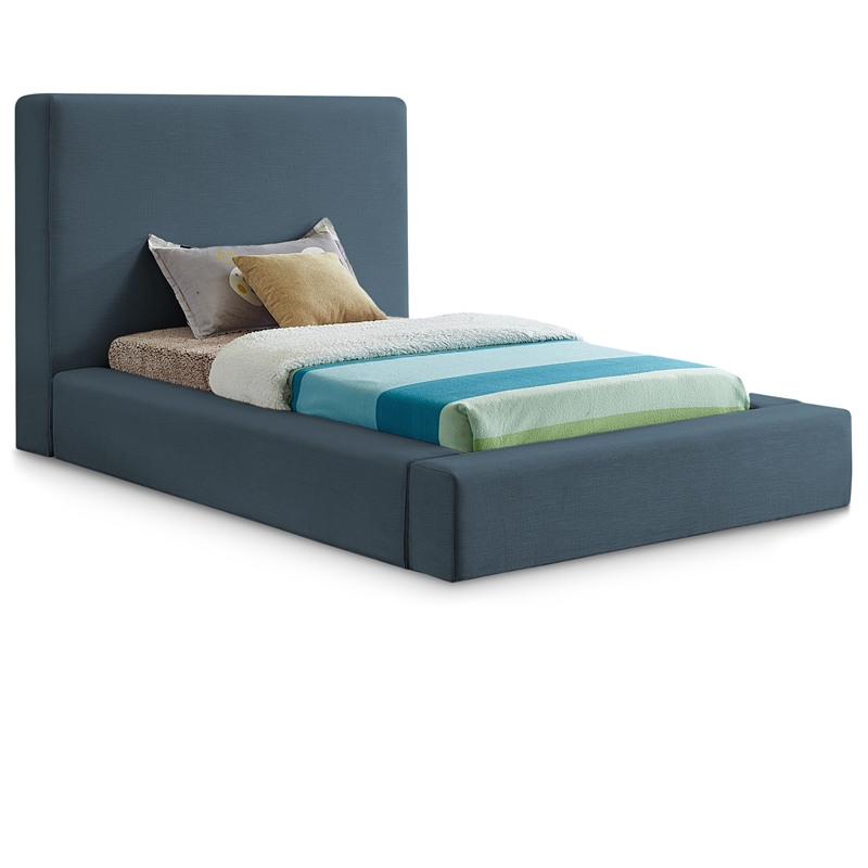 Bowery Hill Contemporary Navy Linen Textured Fabric Twin Bed