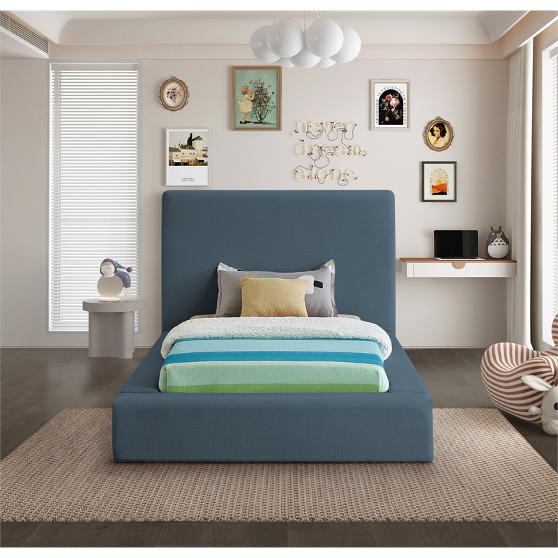 Bowery Hill Contemporary Navy Linen Textured Fabric Twin Bed