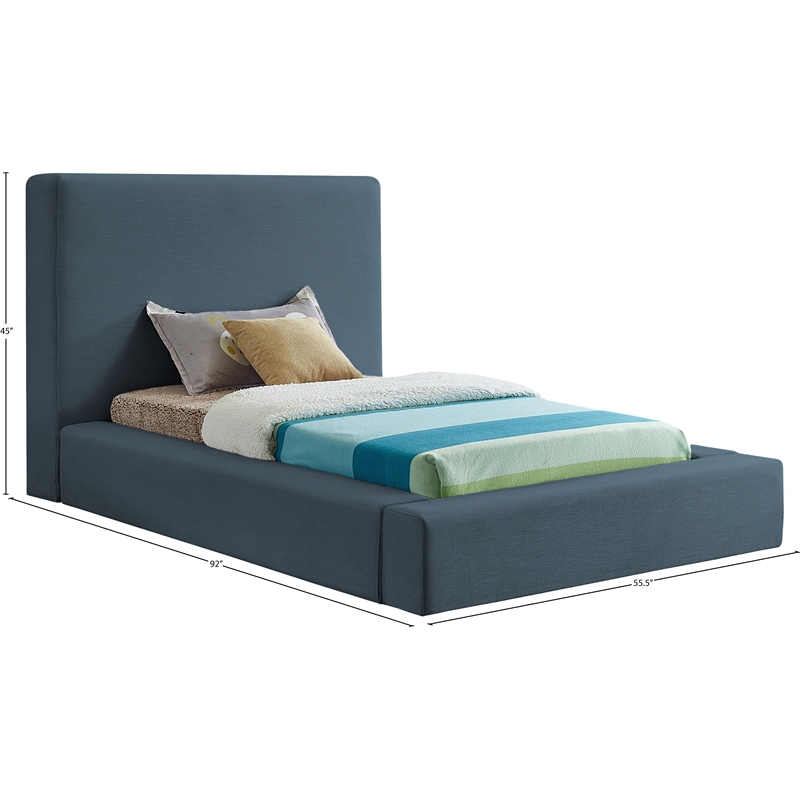 Bowery Hill Contemporary Navy Linen Textured Fabric Twin Bed