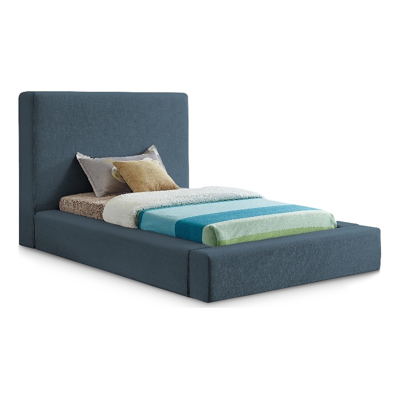 Bowery Hill Contemporary Navy Linen Textured Fabric Twin Bed