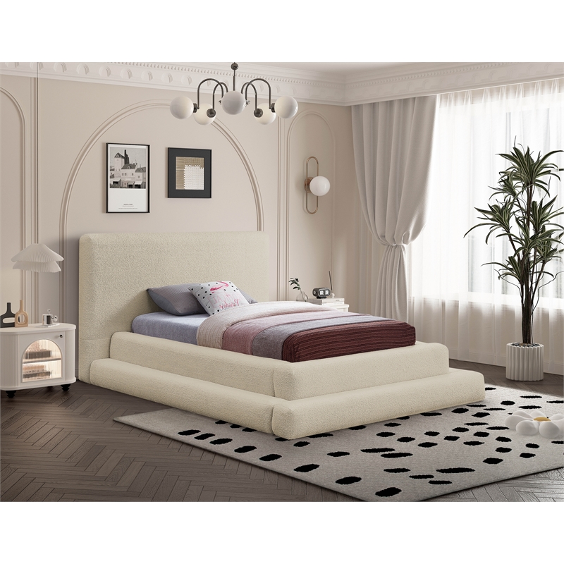 Bowery Hill Contemporary Soft Plush Beige Teddy Fabric Twin Bed