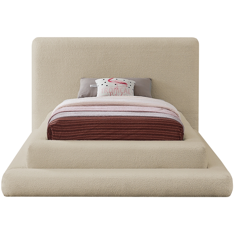 Bowery Hill Contemporary Soft Plush Beige Teddy Fabric Twin Bed