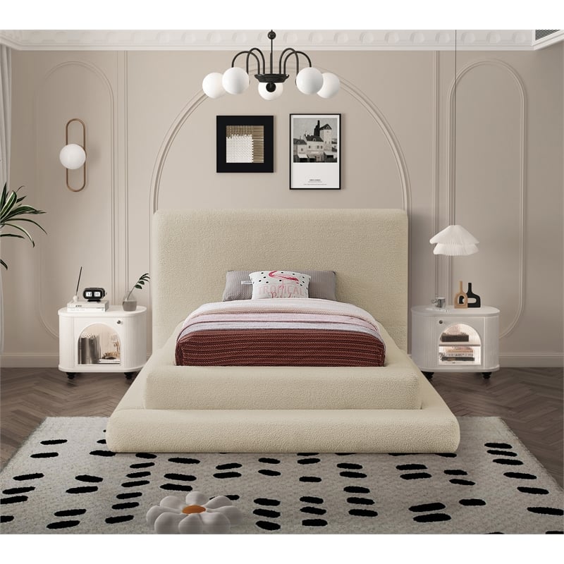 Bowery Hill Contemporary Soft Plush Beige Teddy Fabric Twin Bed
