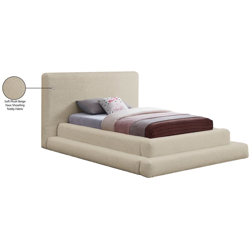 Bowery Hill Contemporary Soft Plush Beige Teddy Fabric Twin Bed