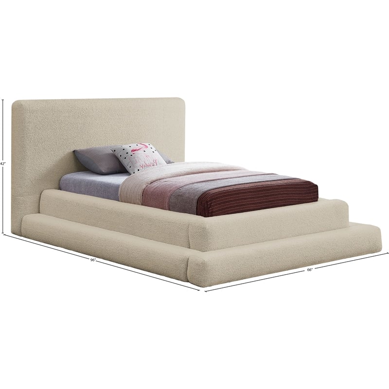 Bowery Hill Contemporary Soft Plush Beige Teddy Fabric Twin Bed