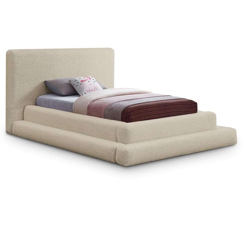 Bowery Hill Contemporary Soft Plush Beige Teddy Fabric Twin Bed
