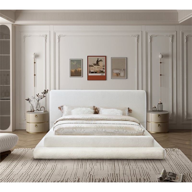 Bowery Hill Contemporary Soft Plush Cream Teddy Fabric Full Bed