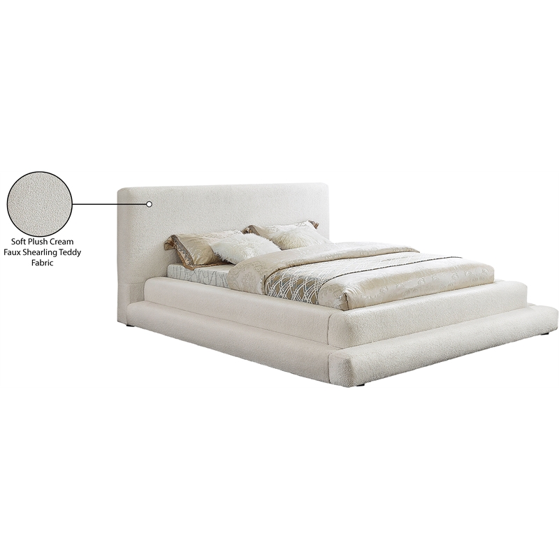 Bowery Hill Contemporary Soft Plush Cream Teddy Fabric Queen Bed