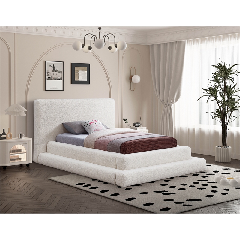 Bowery Hill Contemporary Soft Plush Cream Teddy Fabric Twin Bed
