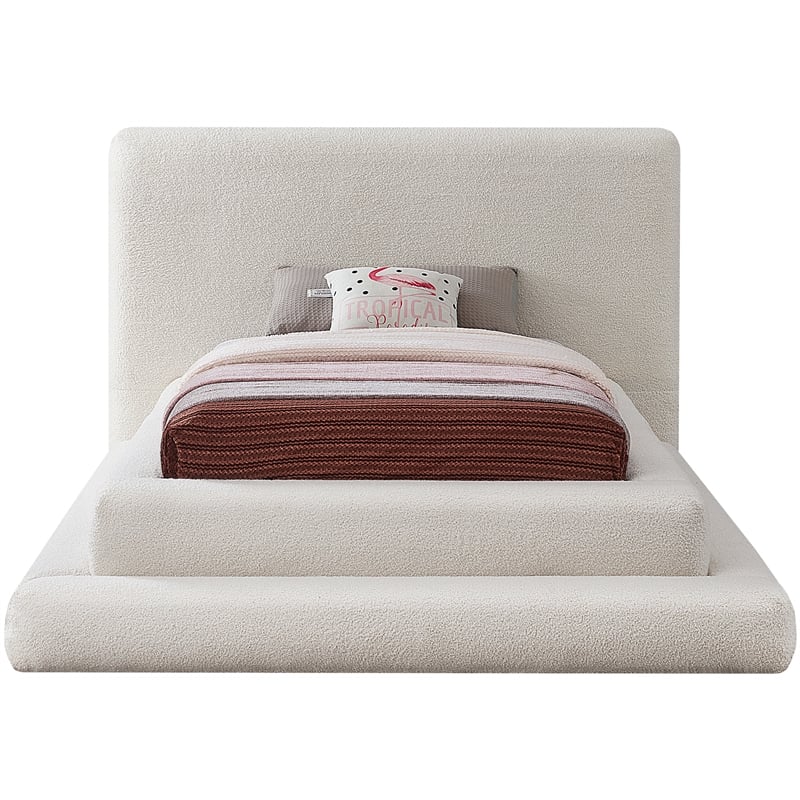 Bowery Hill Contemporary Soft Plush Cream Teddy Fabric Twin Bed