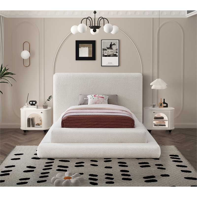 Bowery Hill Contemporary Soft Plush Cream Teddy Fabric Twin Bed