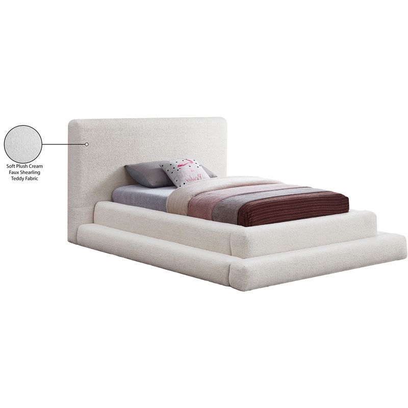Bowery Hill Contemporary Soft Plush Cream Teddy Fabric Twin Bed