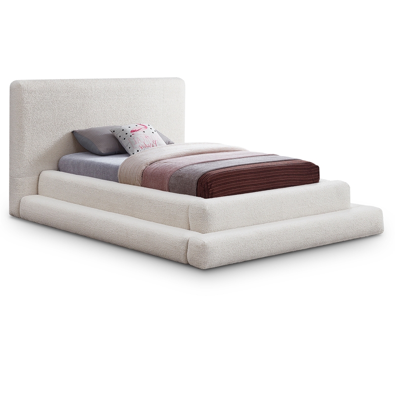 Bowery Hill Contemporary Soft Plush Cream Teddy Fabric Twin Bed