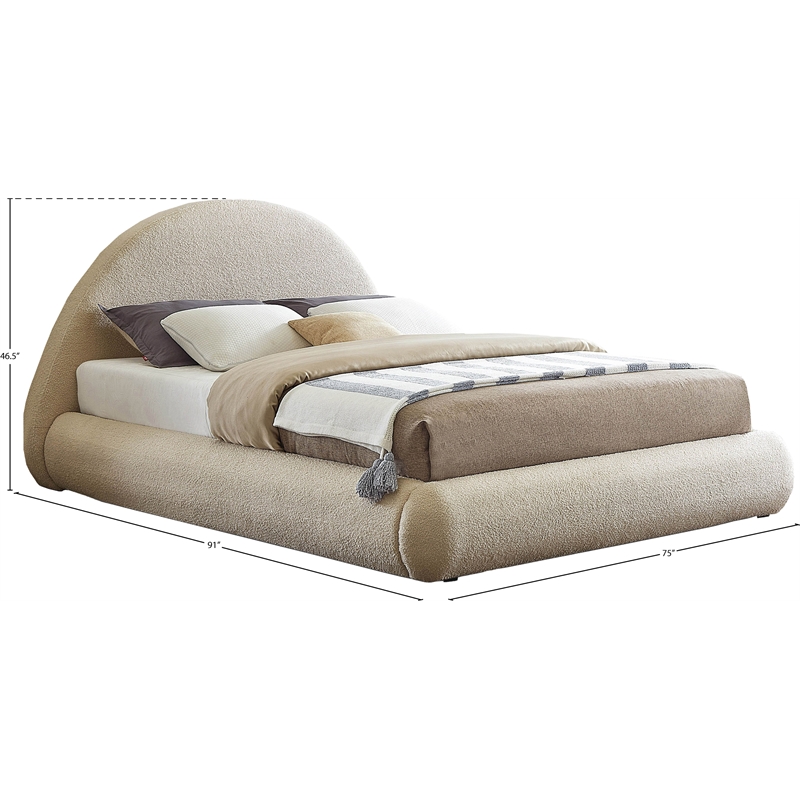 Bowery Hill Contemporary Soft Plush Beige Teddy Fabric Queen Bed