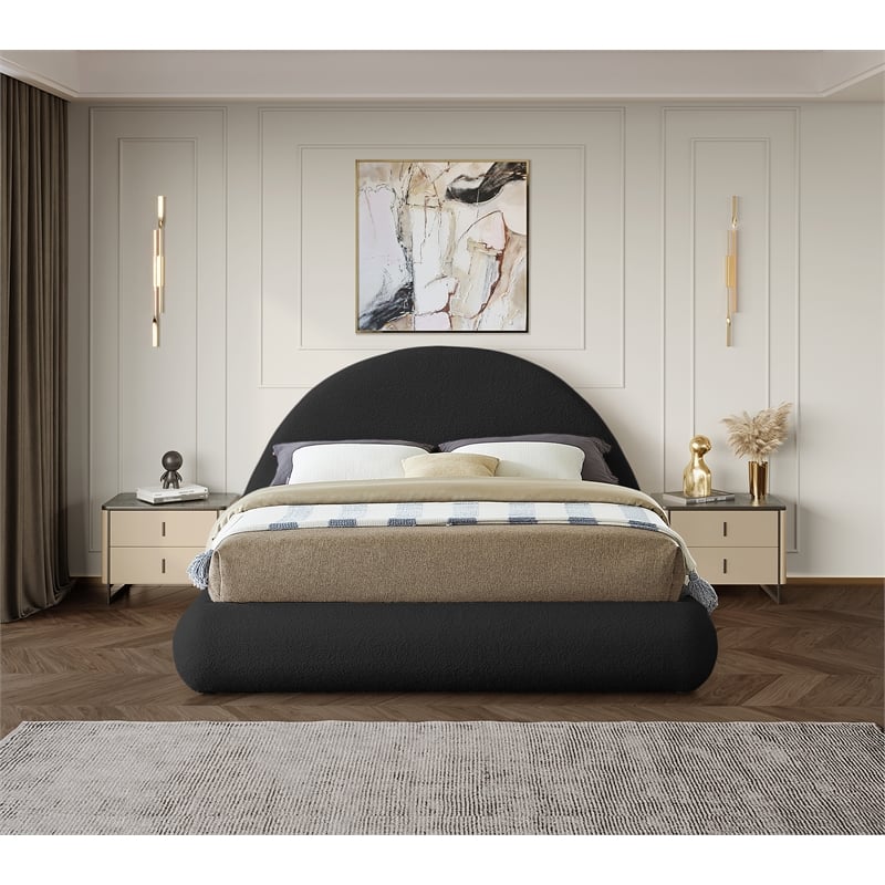 Bowery Hill Contemporary Soft Plush Black Teddy Fabric Queen Bed