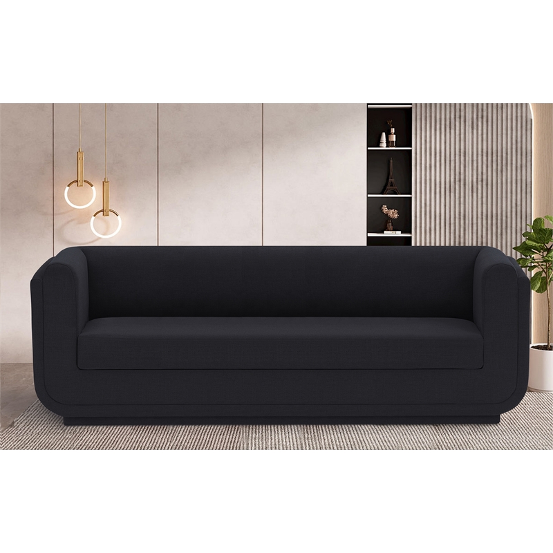 Bowery Hill Contemporary Soft Black Linen Textured Fabric Sofa