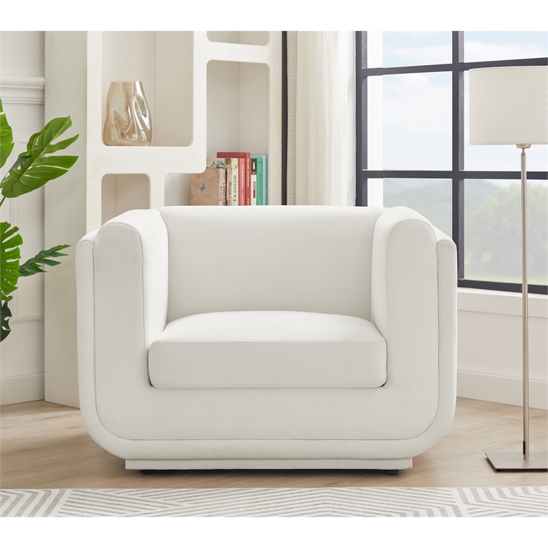 Bowery Hill Contemporary Soft Cream Linen Textured Fabric Chair