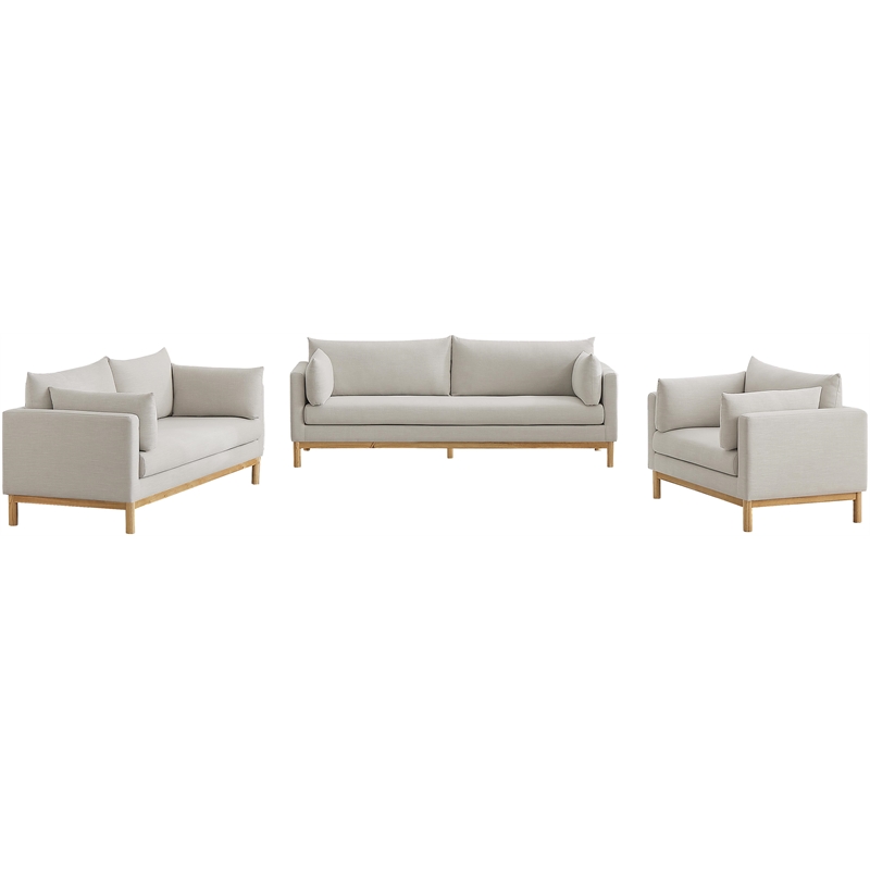 Bowery Hill Mid-Century Modern Beige Linen Textured Fabric Chair