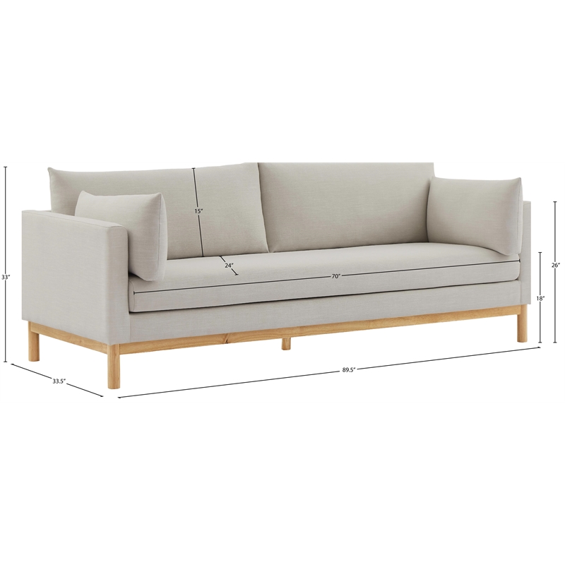 Bowery Hill Mid-Century Modern Beige Linen Textured Fabric Sofa