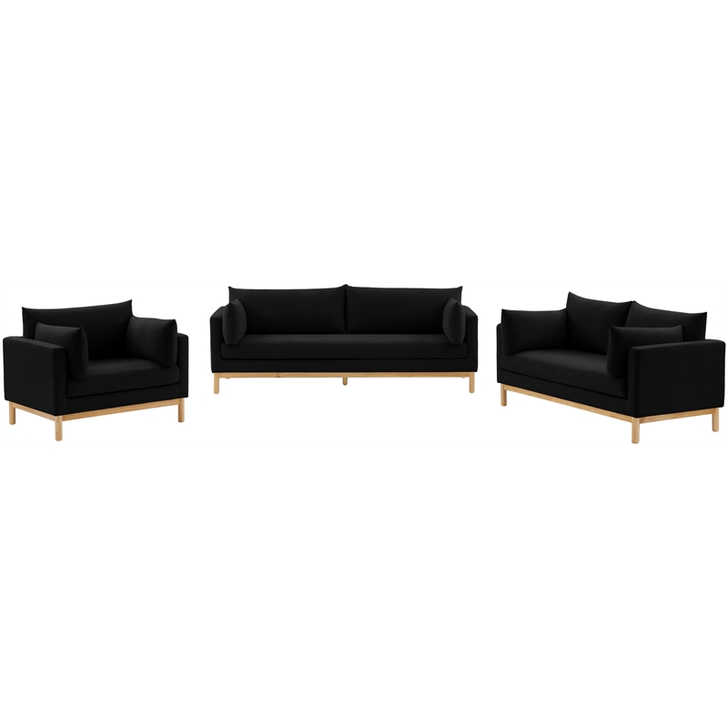 Bowery Hill Mid-Century Modern Black Linen Textured Fabric Sofa