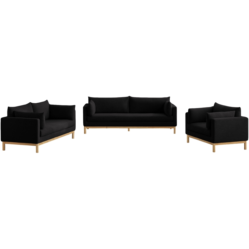 Bowery Hill Mid-Century Modern Black Linen Textured Fabric Sofa