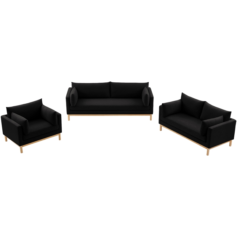 Bowery Hill Mid-Century Modern Black Linen Textured Fabric Sofa