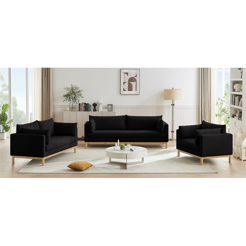 Bowery Hill Mid-Century Modern Black Linen Textured Fabric Sofa