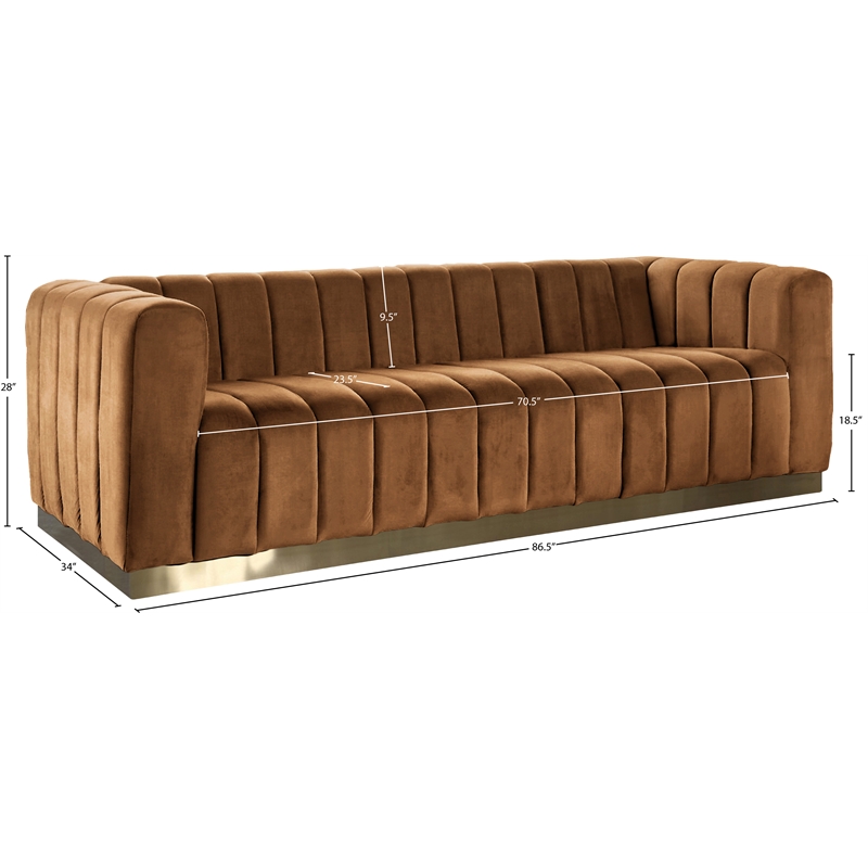 Bowery Hill Contemporary Deep Channel Tufted Soft Saddle Velvet Sofa